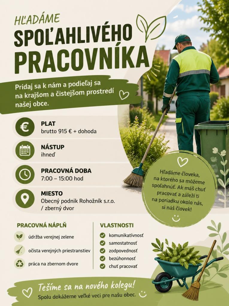 Pracovná ponuka v&nbsp;Rohožníku