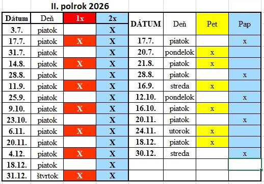 Vývoz odpadu II. polrok 2026